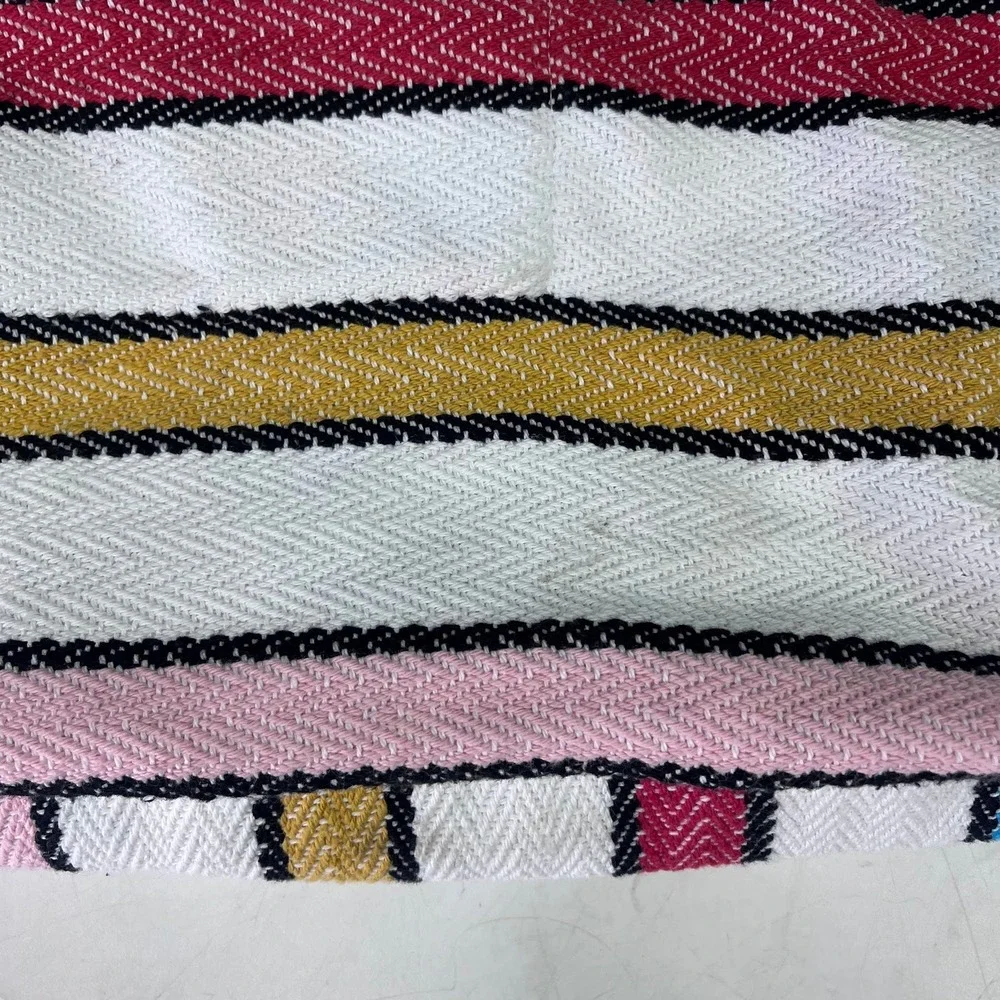 Senor Lopez Woven Striped Tote Bag White Blue Pink Cotton Blend Made in Mexico